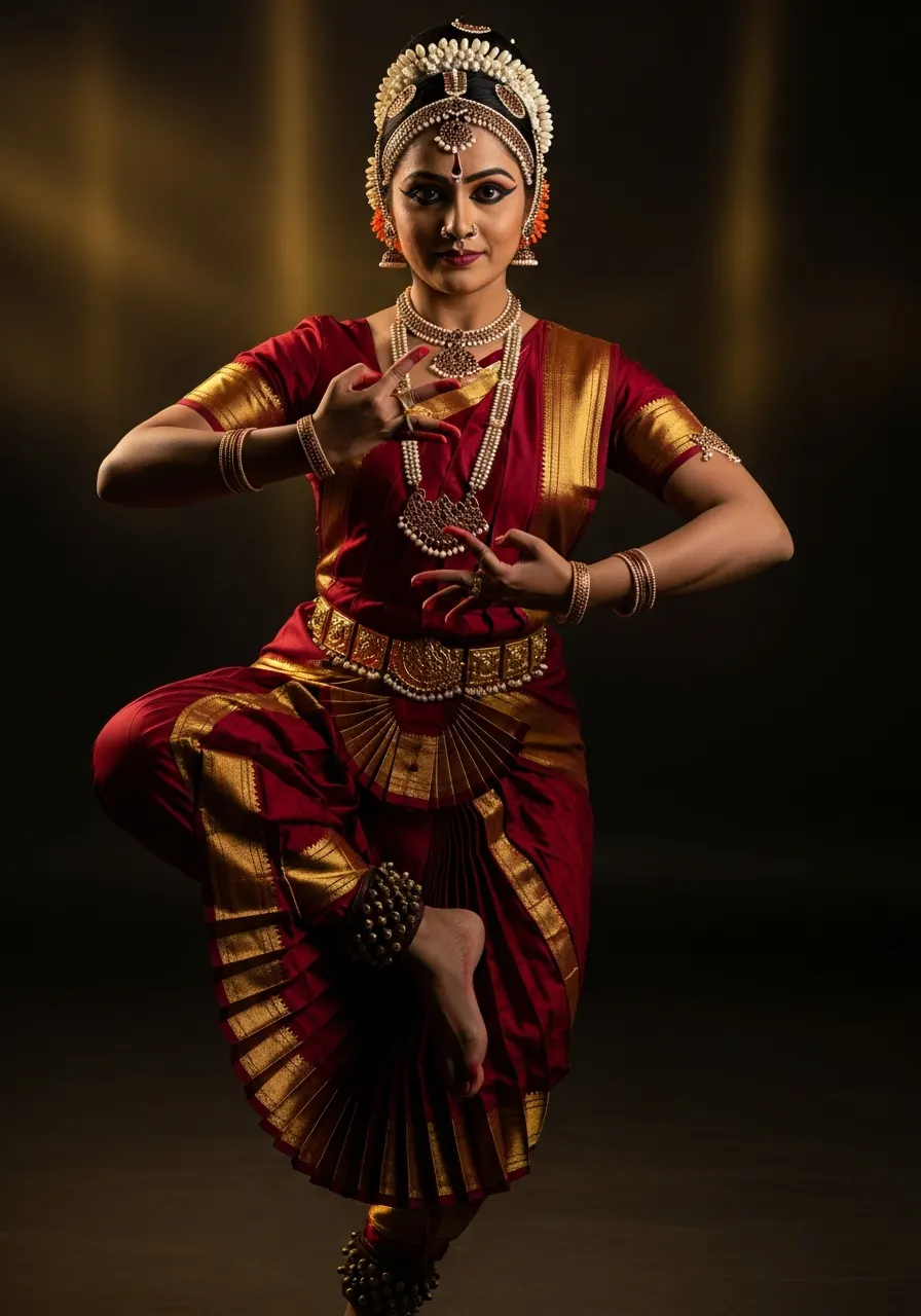 Bharatanatyam dancer in a classical pose